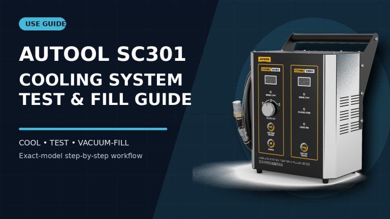AUTOOL SC301 cooling system tester and filler beside a How to Use title.