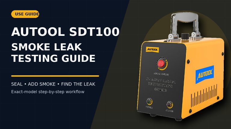 AUTOOL SDT100 smoke leak testing guide editorial cover.