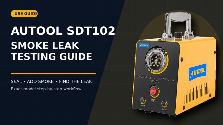 AUTOOL SDT102 smoke leak testing guide editorial cover.