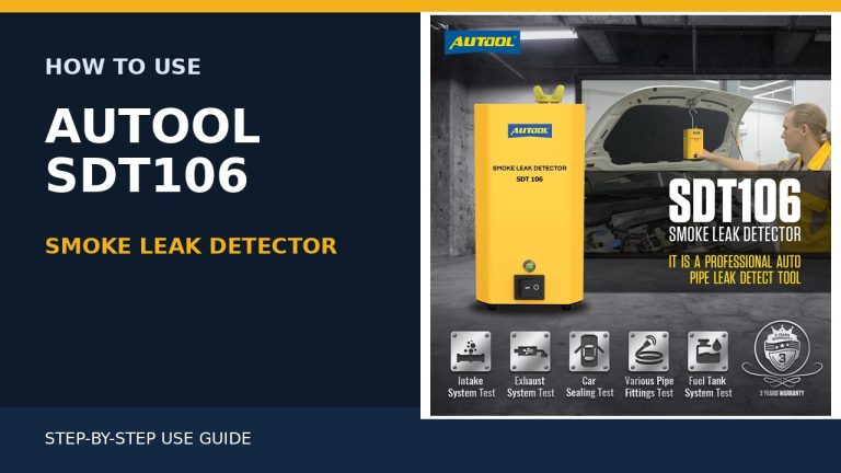 AUTOOL SDT106 smoke leak detector beside a How to Use title.