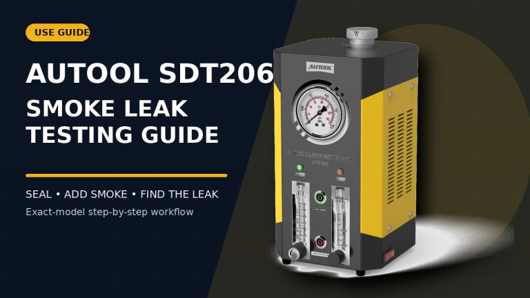AUTOOL SDT206 smoke leak testing guide editorial cover.