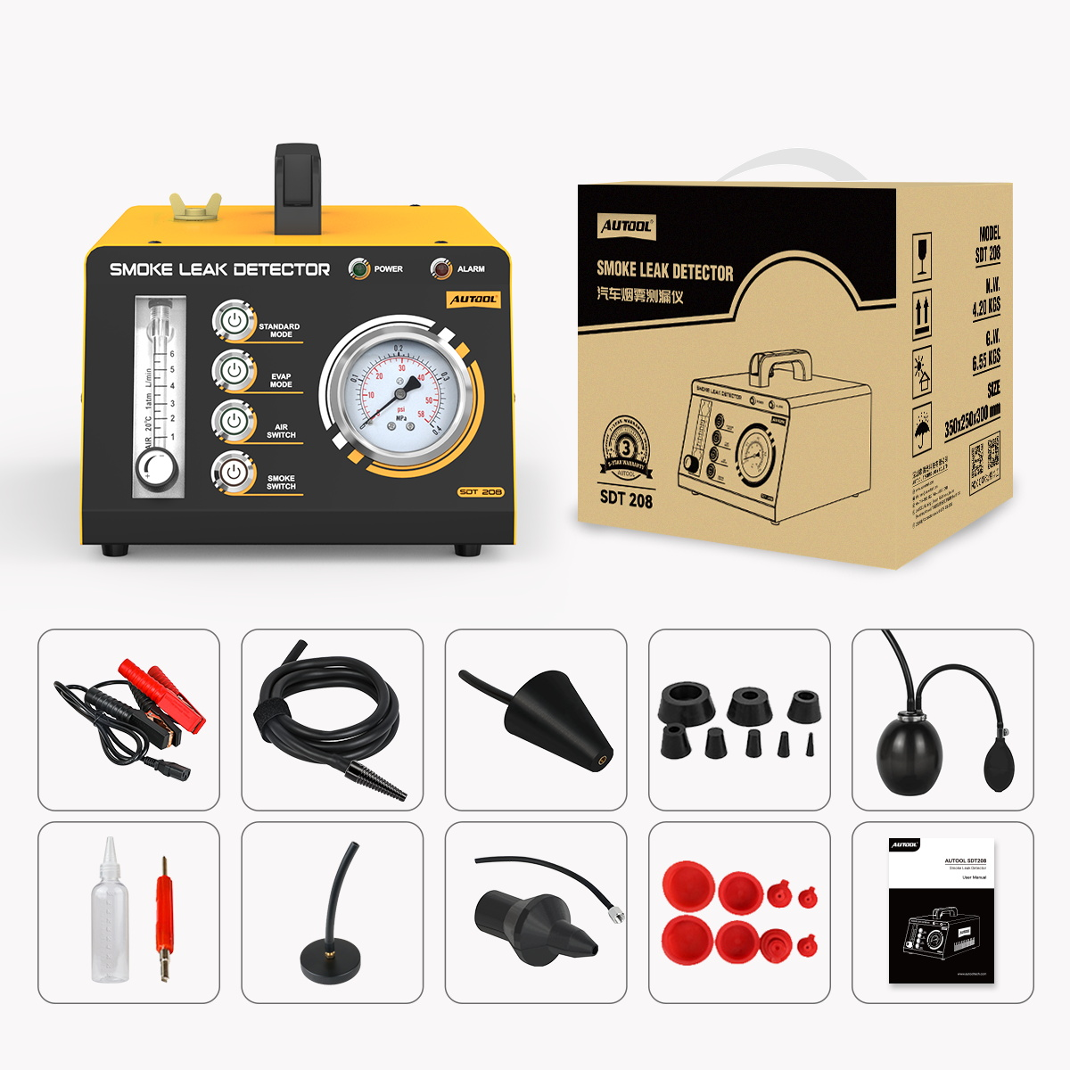 AUTOOL SDT208 exact-model product and supplied setup view.