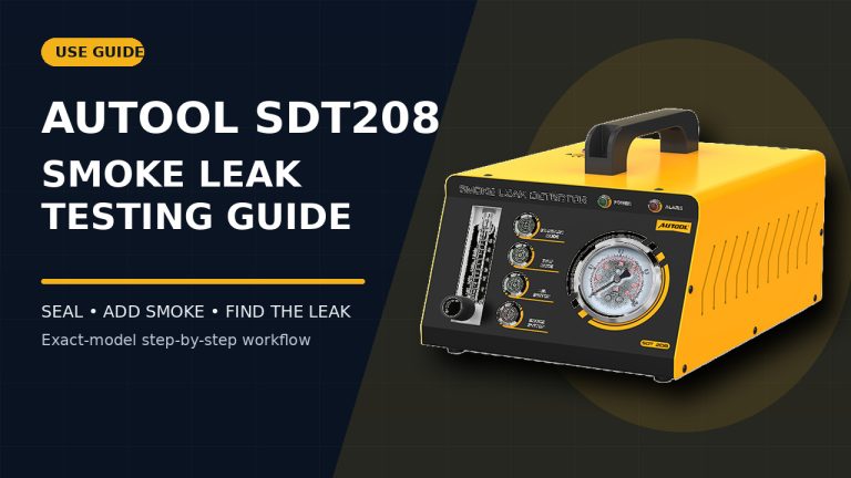 AUTOOL SDT208 smoke leak testing guide editorial cover.