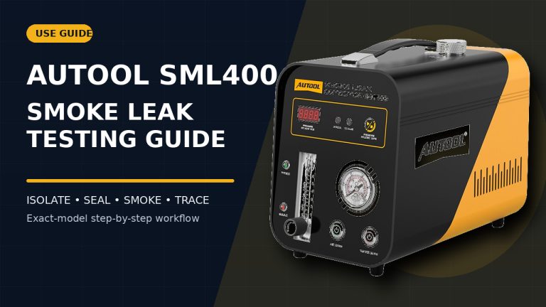 AUTOOL SML400 smoke leak detector beside a How to Use title.