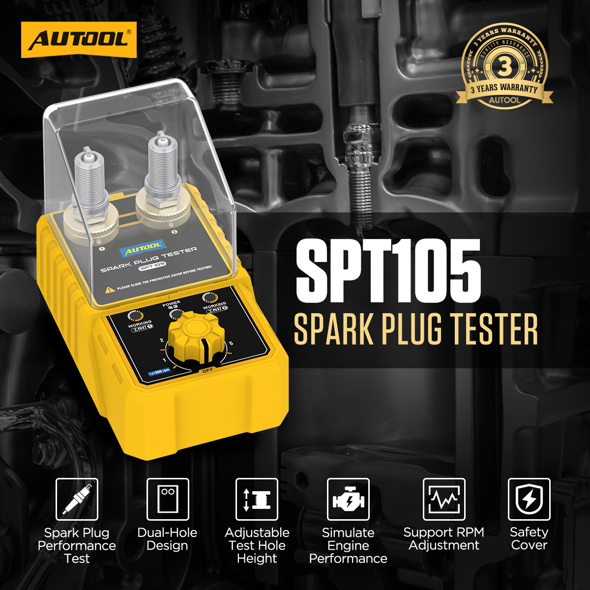 AUTOOL SPT105 spark plug comparison positions and holders.