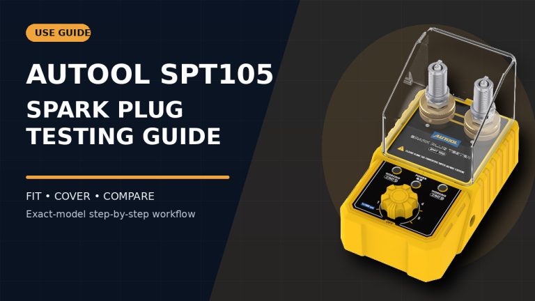 AUTOOL SPT105 spark plug tester beside a How to Use title.