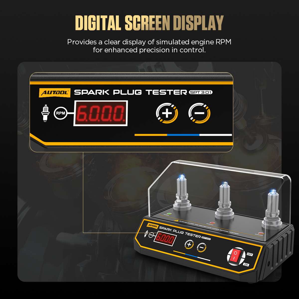 AUTOOL SPT301 simulated engine speed control and display.