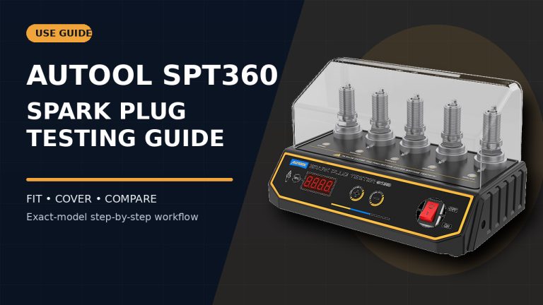 AUTOOL SPT360 spark plug tester beside a How to Use title.
