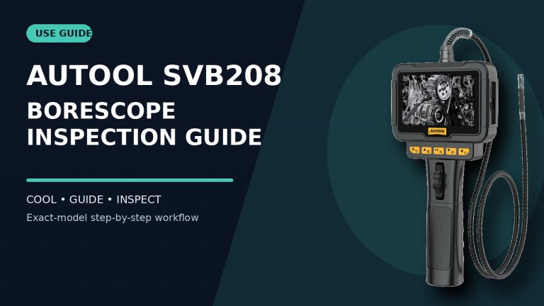 AUTOOL SVB208 automotive borescope beside a How to Use title.
