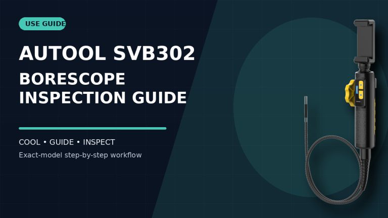AUTOOL SVB302 automotive borescope beside a How to Use title.