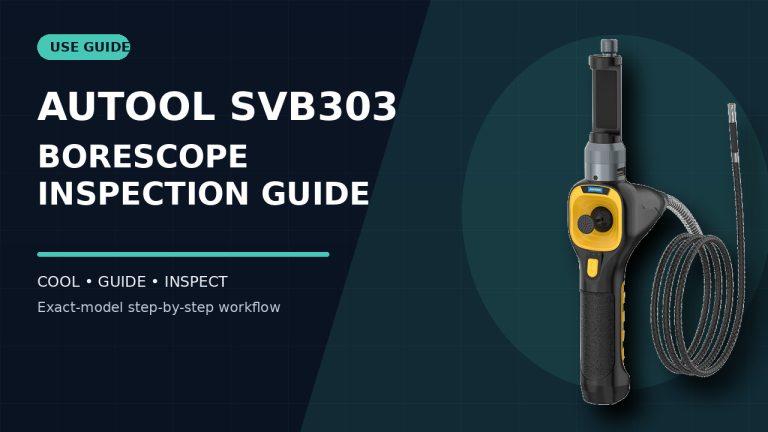 AUTOOL SVB303 automotive borescope beside a How to Use title.