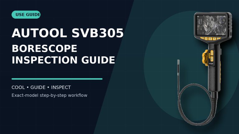 AUTOOL SVB305 automotive borescope beside a How to Use title.