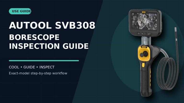 AUTOOL SVB308 automotive borescope beside a How to Use title.