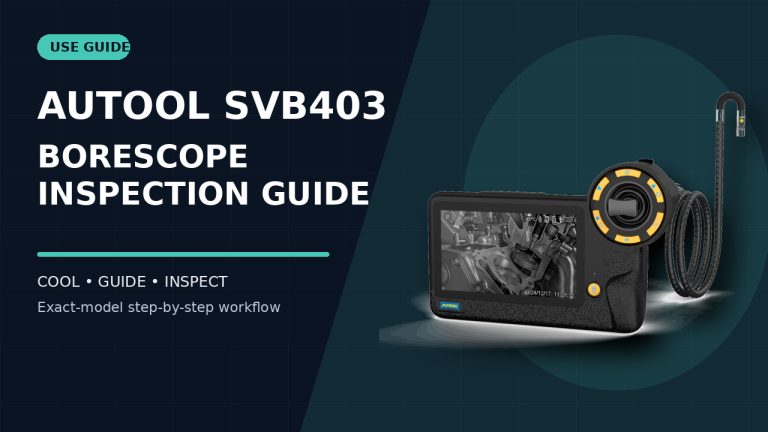 AUTOOL SVB403 automotive borescope beside a How to Use title.