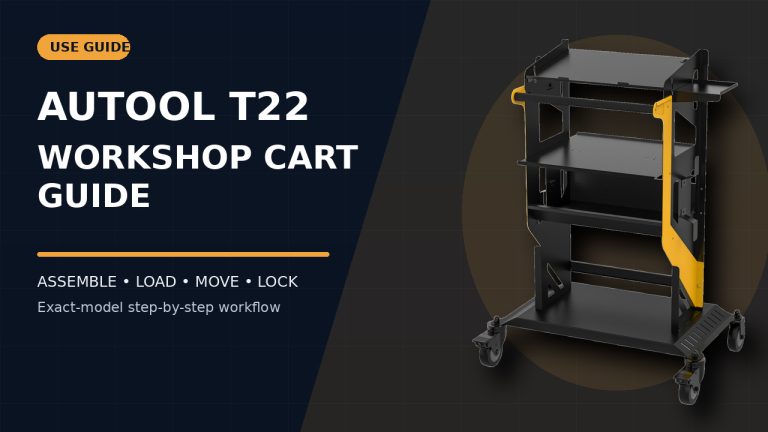 AUTOOL T22 workshop tool cart beside a How to Use title.