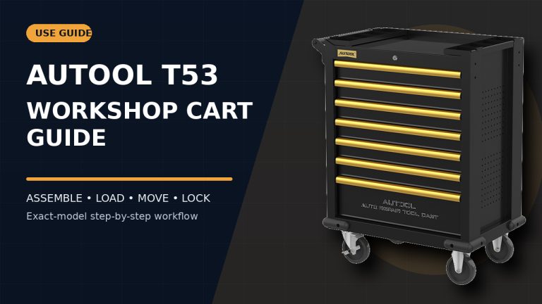 AUTOOL T53 workshop tool cart beside a How to Use title.