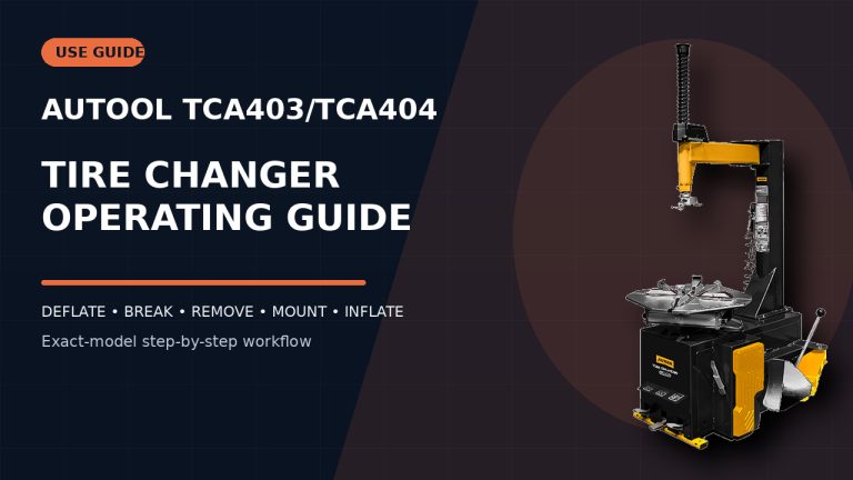 AUTOOL TCA403/TCA404 tire changer beside a How to Use title.