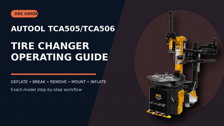 AUTOOL TCA505/TCA506 tire changer beside a How to Use title.