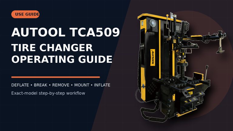 AUTOOL TCA509 tire changer beside a How to Use title.
