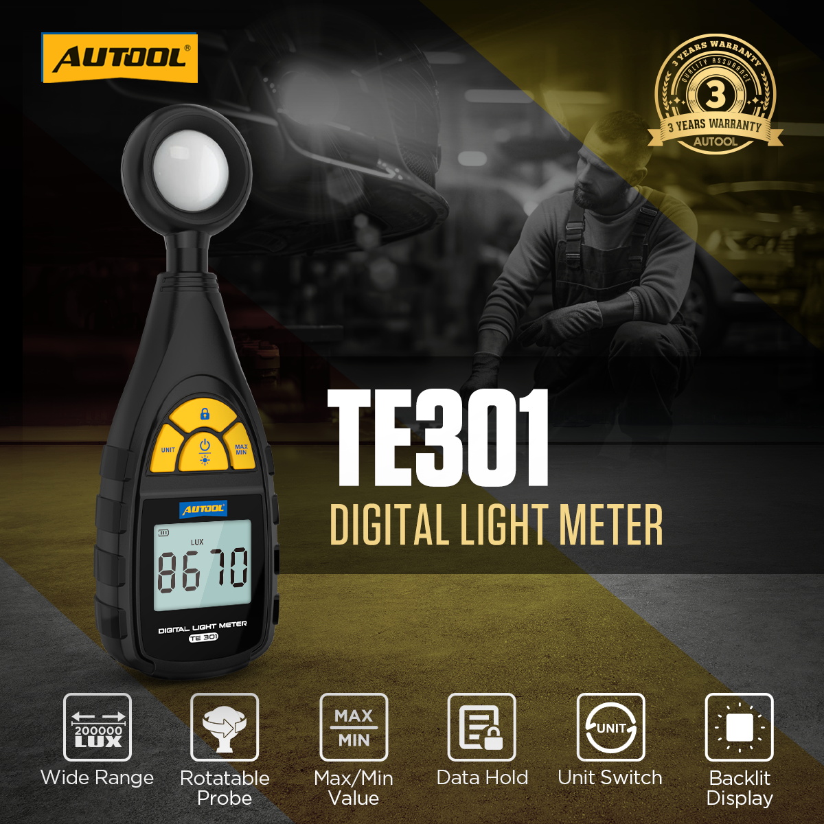 AUTOOL TE301 adjustable camera-head LED lights.