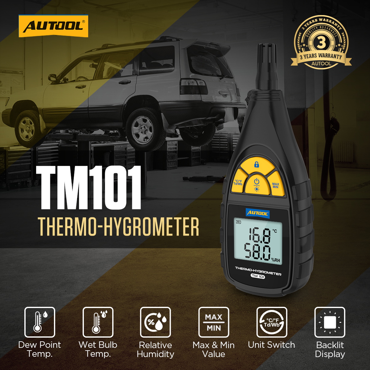AUTOOL TM101 exact-model product and supplied setup view.