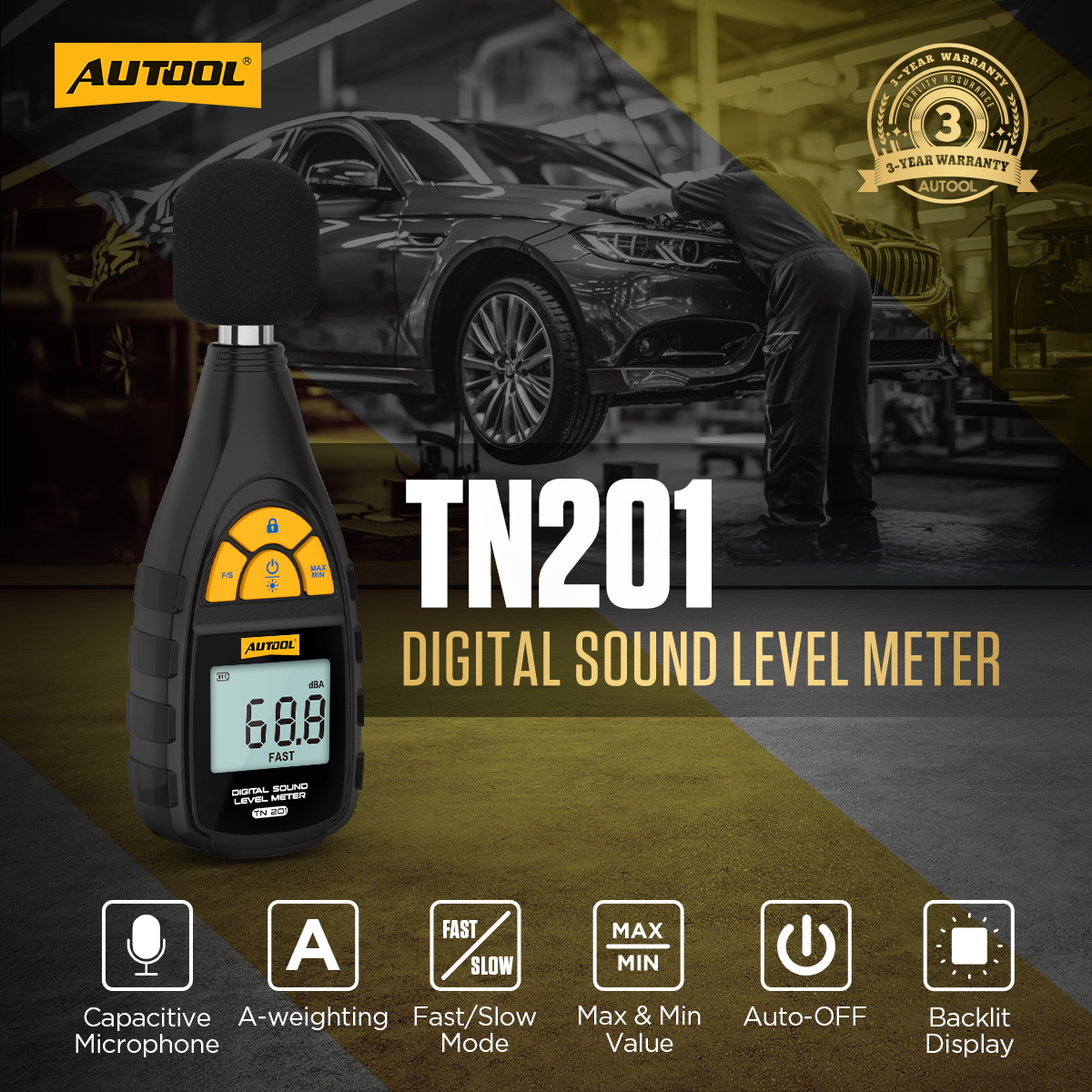 AUTOOL TN201 exact-model product and supplied setup view.