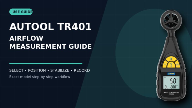 AUTOOL TR401 airflow and temperature meter beside a How to Use title.