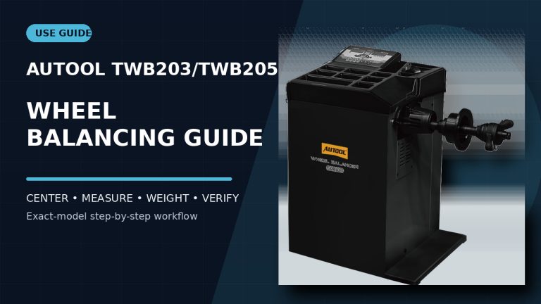 AUTOOL TWB203/TWB205 wheel balancer beside a How to Use title.