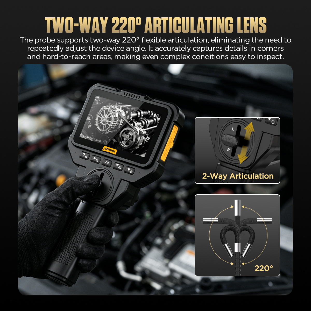AUTOOL V80 articulation-control diagram for steering the inspection camera head.
