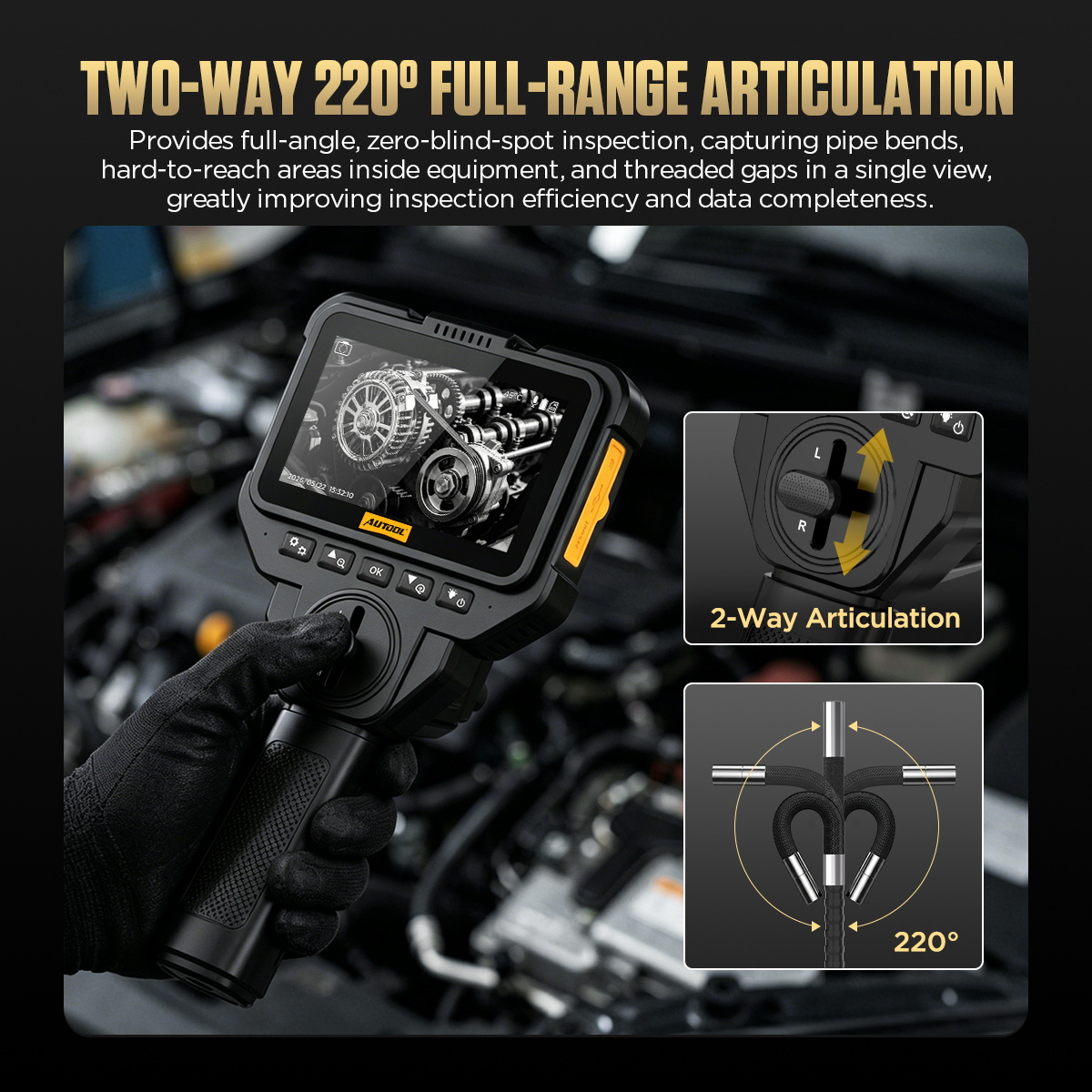 AUTOOL V81 articulation-control diagram for steering the inspection camera head.