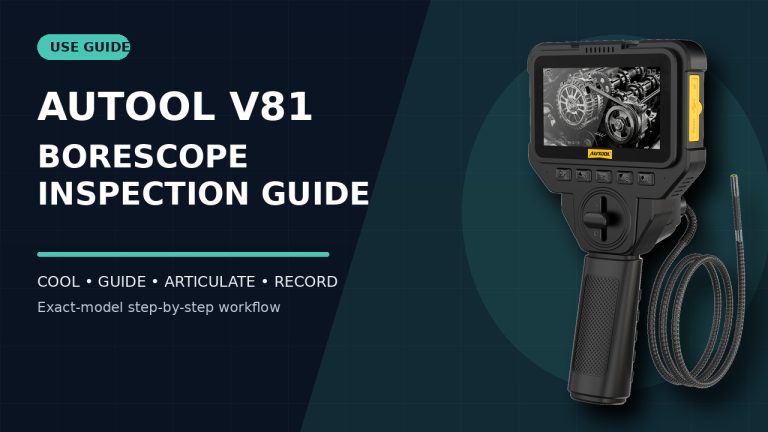 AUTOOL V81 articulating borescope beside a How to Use title.