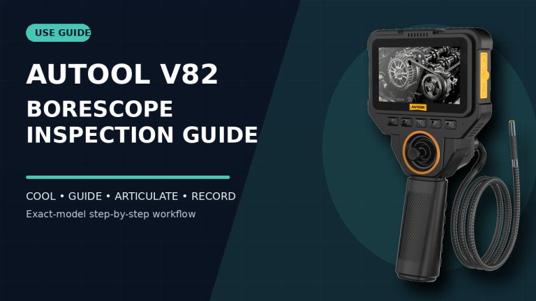 AUTOOL V82 articulating borescope beside a How to Use title.