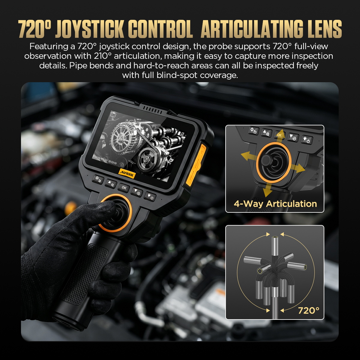 AUTOOL V83 articulation-control diagram for steering the inspection camera head.