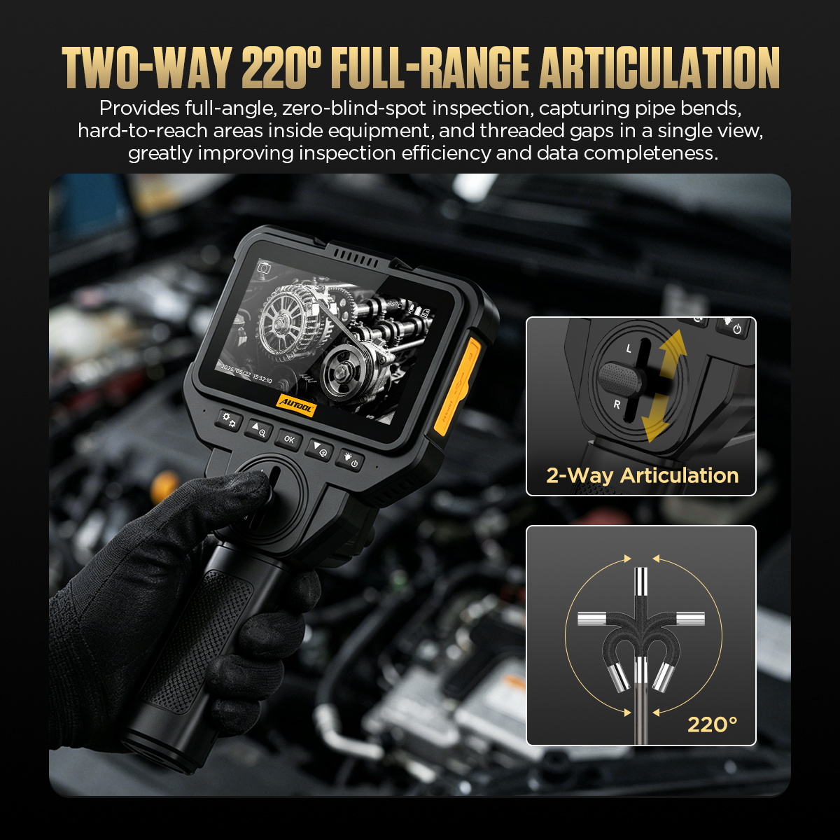 AUTOOL V86 articulation-control diagram for steering the inspection camera head.