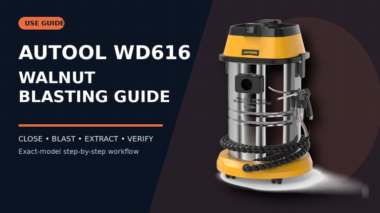 AUTOOL WD616 walnut shell carbon cleaner beside a How to Use title.
