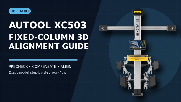 AUTOOL XC503 3d wheel alignment machine beside a How to Use title.