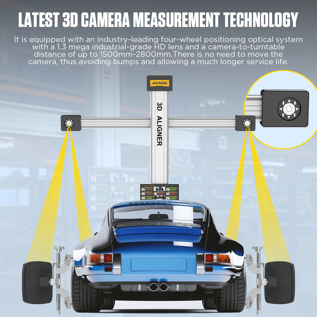Exact AUTOOL XC505 camera, target and workstation arrangement