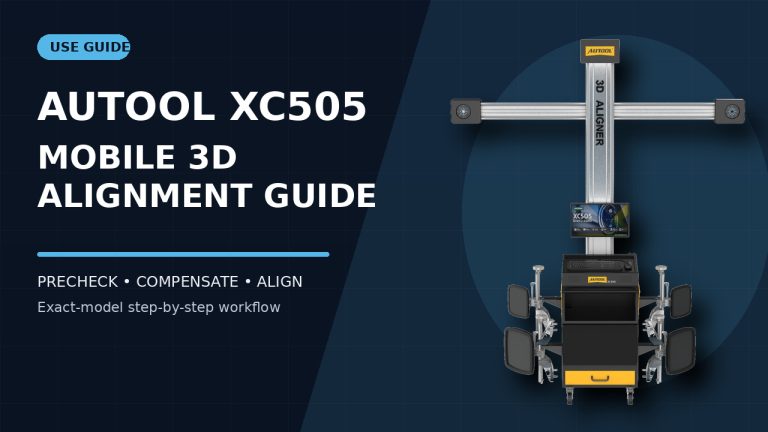 AUTOOL XC505 3d wheel alignment machine beside a How to Use title.