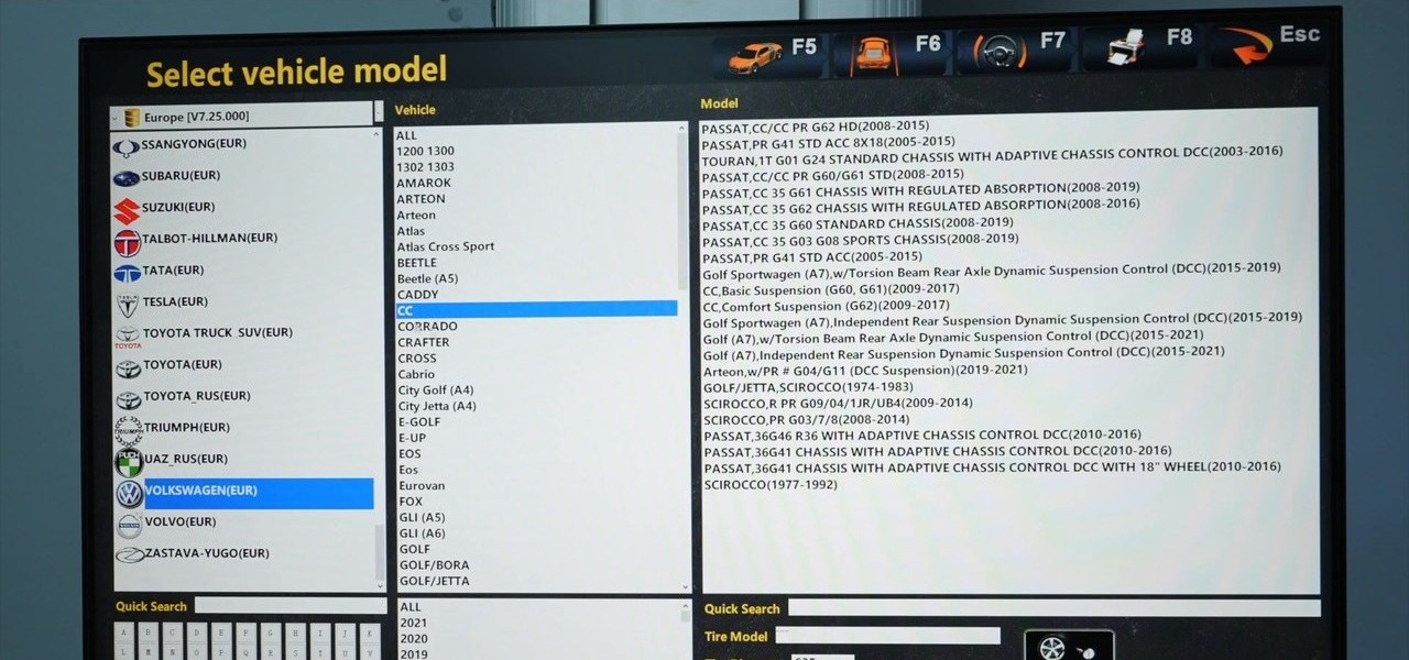 selecting manufacturer, model, and year data