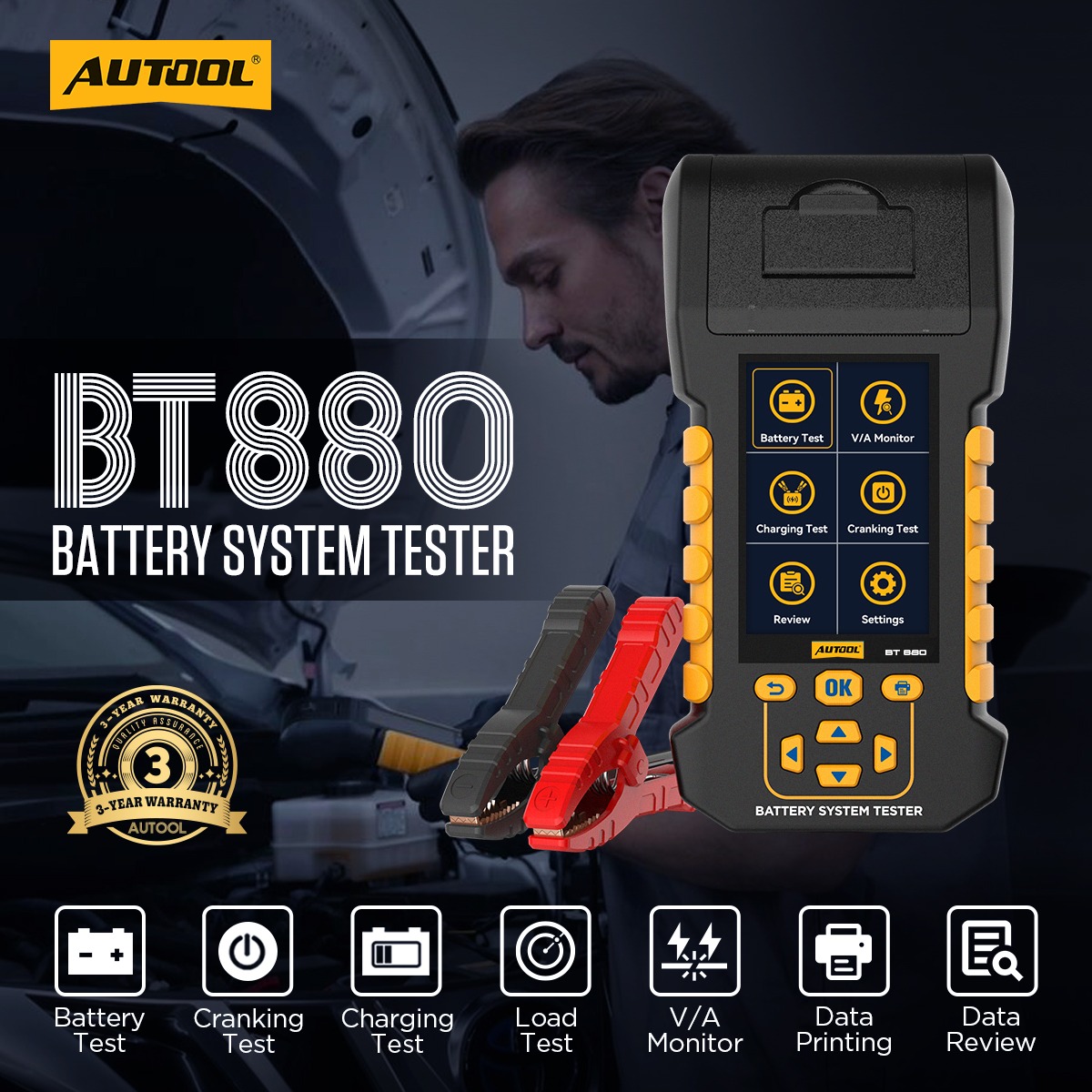 Exact first-party product or workflow view of AUTOOL BT880 battery and leakage-current tester with printer