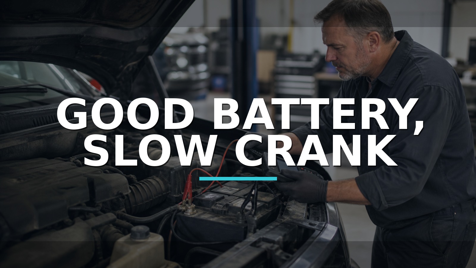 Good Battery, Slow Crank — conceptual diagnosis scene