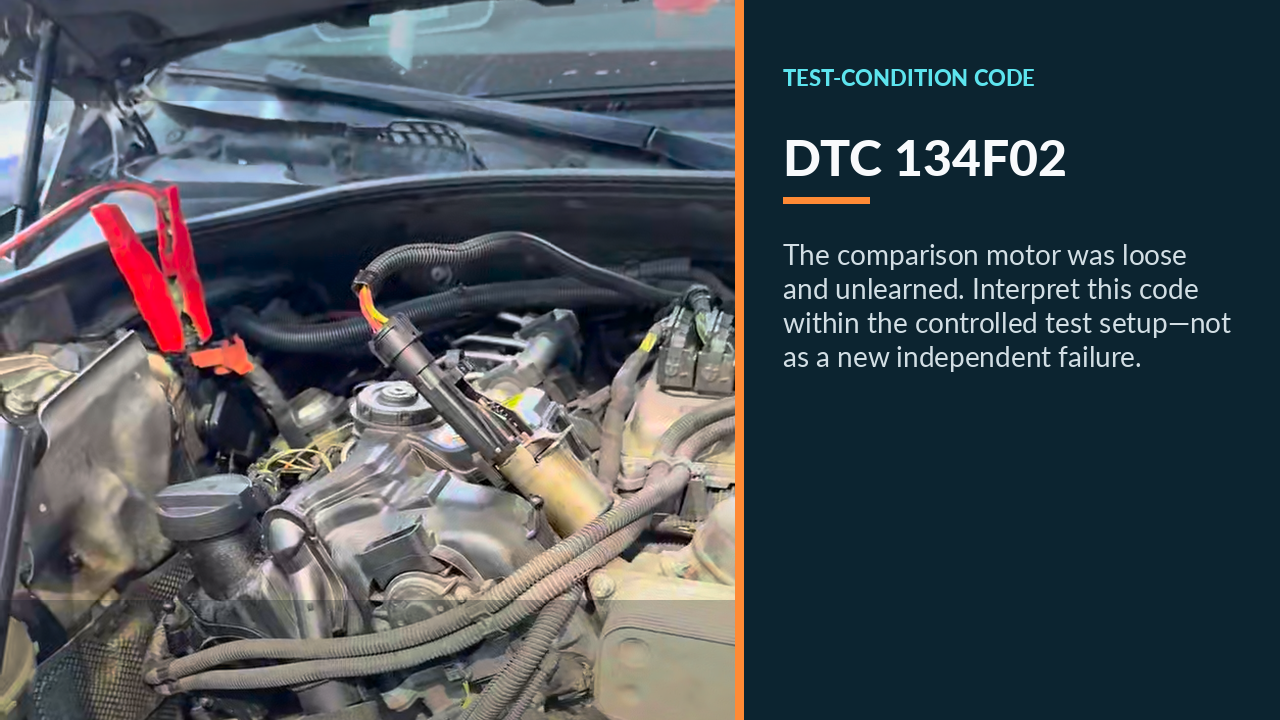 BMW Valvetronic comparison motor connected loose during the 134F02 test condition