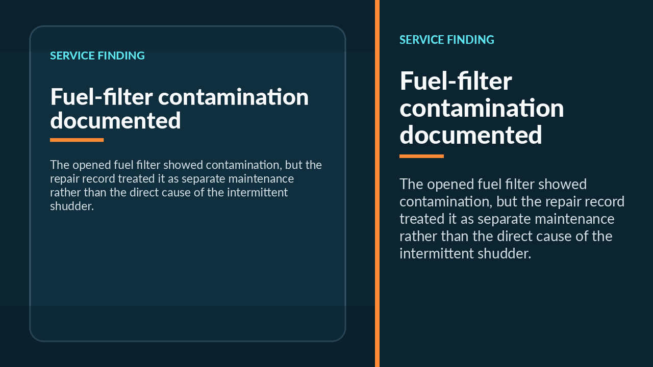 Opened fuel-filter element from the BMW 325 showing retained contamination.