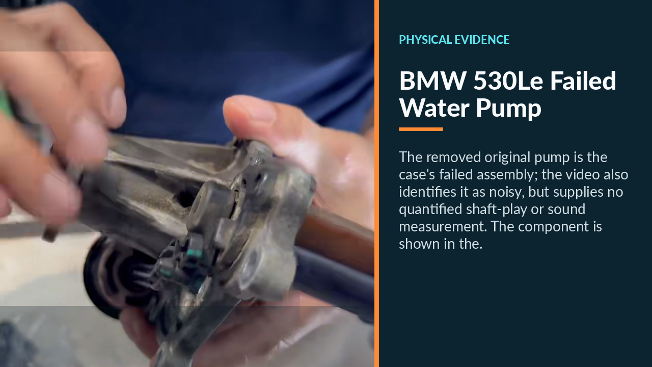 Removed original water pump from the BMW 530Le B48 engine.