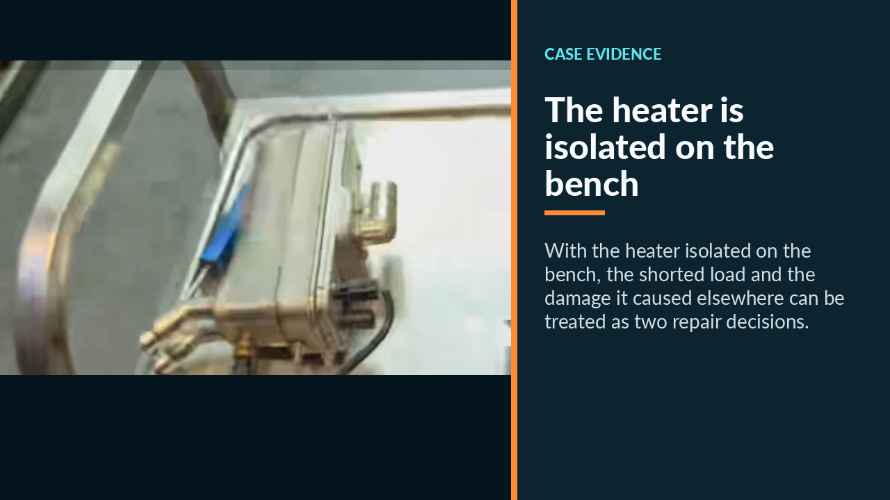 The heater is isolated on the bench