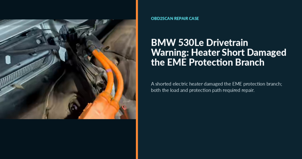 BMW 530Le Drivetrain Warning: Heater Short Damaged the EME Protection Branch