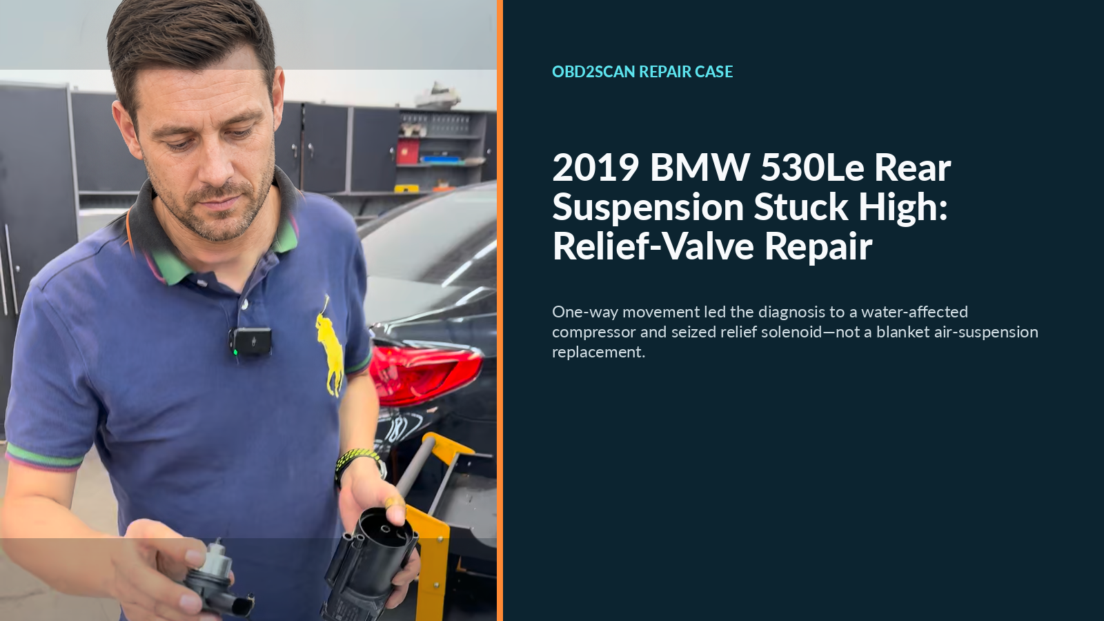 2019 BMW 530Le rear suspension stuck high relief-valve repair case