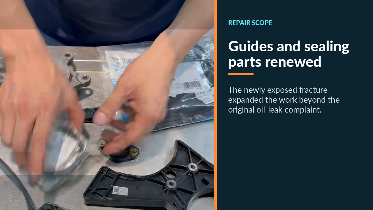 New BMW N20 timing guides and sealing parts prepared for installation