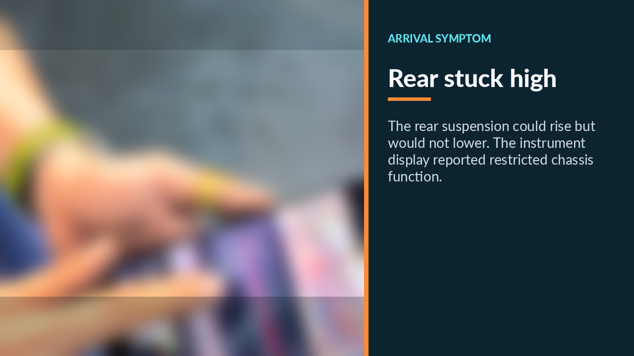 BMW rear suspension stuck high symptom and restricted chassis-function warning