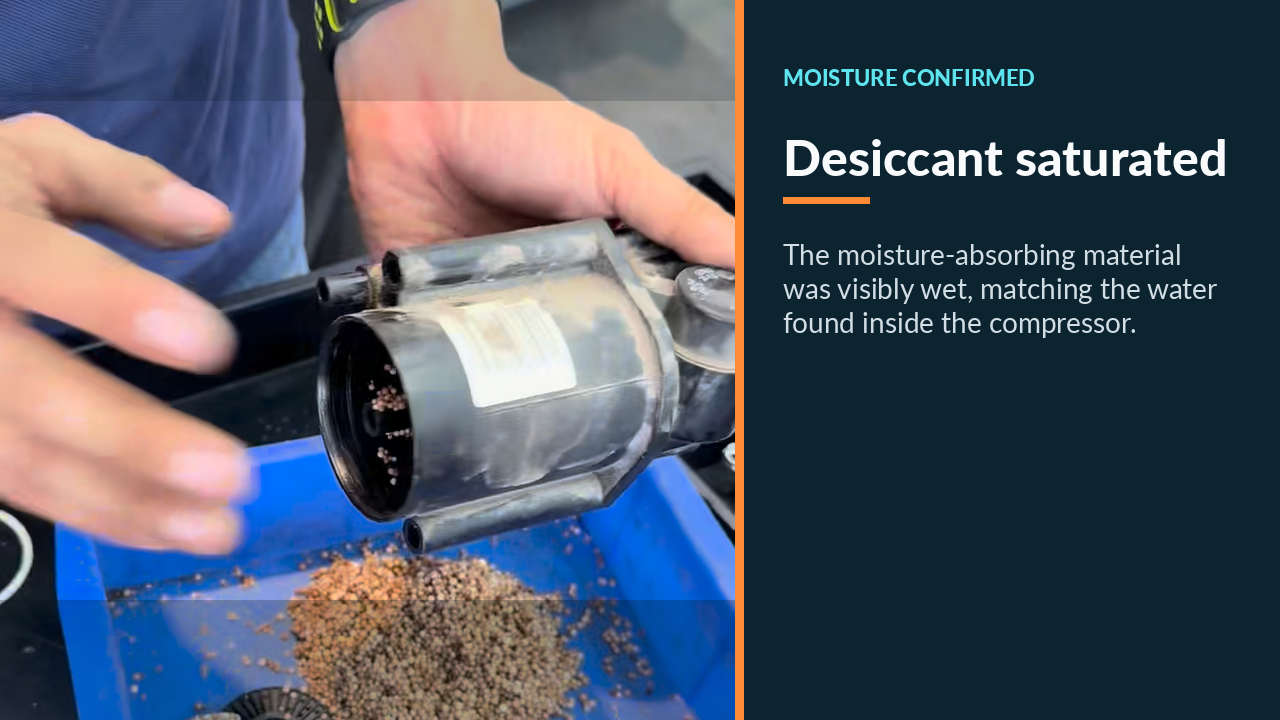 Wet desiccant removed from the BMW air-suspension compressor